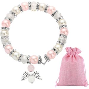Kal-Bracelet Angelique Pour Filles, Bracelet &Eacute;lastique Perl&eacute; Porte-Bonheur, Cadeau Anniversaire No&euml;l, Charmes R&eacute;sine, Pochettes Tissu - Neuf