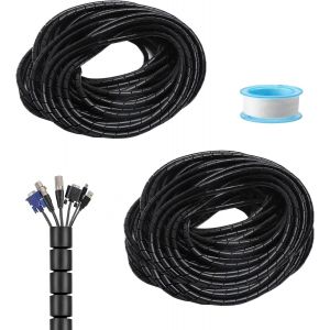 1 x 20 m cable sleeve and 1 x 15 m black cable protector with 1 x adhesive tape for hiding cables flexible bite resistant insulation DIY length for TV/PC - Neuf