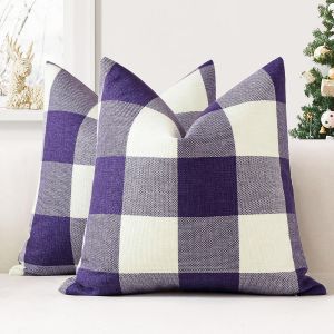 Cauc-Lot De 2 Housses De Coussin 60x60 Cm De Plaid Classique De No&euml;l Housses De Coussin Maison De Campagne Taie D'oreiller D&eacute;coratifs Pour Canap&eacute;, Salon Et Lit(Violet) - Neuf
