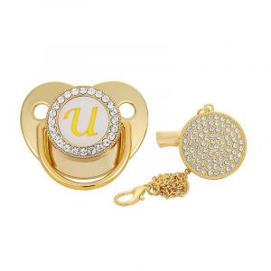 Sucettes Pour B&eacute;b&eacute;, Sucette Incurv&eacute;e &Agrave; 26 Lettres Avec Clips, Sucette Dor&eacute;e Pour B&eacute;b&eacute; De 6 &Agrave; 18 Mois, Alimentation En Poudre De Lait Pour B&eacute;b&eacute;, Alimentation U - Neuf