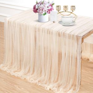 Sjzg-Nappe De Table En Perles Champagne : Chemin De Table De Mariage En Tulle De 3 M Pour F&ecirc;te, F&ecirc;te Pr&eacute;nuptiale, Voile D'arche De Mariage, D&eacute;coration De Table En Dentelle, 152,4 X 304,8 Cm - Neuf