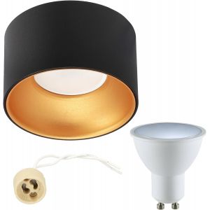 EDO Rond Spot de Plafond Encastrable ZAMA S Black Gold - Ø85*50mm, Plafonnier Luminaire Noir avec Or, Lampe de Plafond en Aluminium, Spot Encastré Plat pour Salon, Chambre à Coucher, Cuisine - Neuf