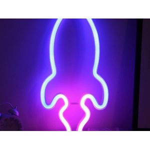 Lampe Murale Led N&eacute;on Rocket - Aliment&eacute;e Par Batterie Ou Usb, &Eacute;conome En &Eacute;nergie, Facile &Agrave; Installer - Neuf