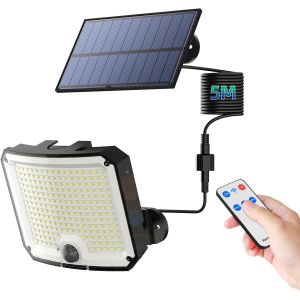 Lampes Solaires D'ext&eacute;rieur Avec T&eacute;l&eacute;commande, 208 Led, Avec D&eacute;tecteur De Mouvement, 3 Modes, Lampe Solaire D'ext&eacute;rieur Avec &Eacute;clairage Grand Angle De 170 &deg;, &Eacute;tanche Ip65 - Neuf