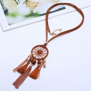 Collier Pendentif Attrape-Reves Tendance Pour Femme Et Fille, Bijou En Alliage Delicat (Kaki) - Neuf