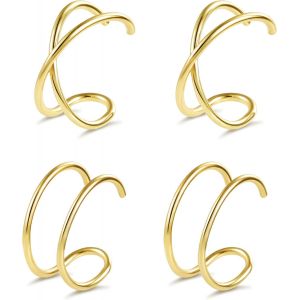 Kal-Pièces Manchette D'oreille Fines Pour Femme, Ensemble Boucles D'oreilles Sans Trou Petit En Acier Inoxydable, Ear Cuff Non Piercing Cartilage Réglables, Or/Argent - Neuf