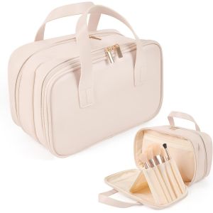 CHENG-Trousse de Toilette Femme, Trousse Maquillage avec Imperméable PU, Vanity Femme, Trousse de Maquillage Grande Sac Maquillage Voyage, Vanity Voyage, Malette Maquillage (Blanc) - Neuf