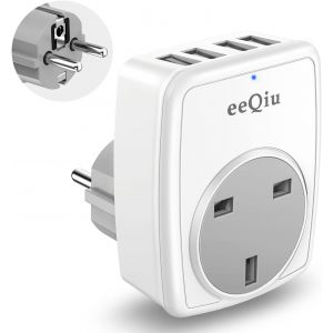 JGD-Adaptateur de prise britannique vers europ&eacute;enne, europ&eacute;enne avec 4 ports USB, adaptateur de prise de terre europ&eacute;enne avec 4 ports USB pour Turquie, France, Gr&egrave;ce, Portugal et plus (type E/F) - Neuf