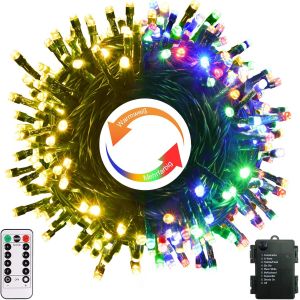 JGD-Guirlande Lumineuse de No&euml;l &agrave; Piles 10M 100 LED Guirlandes Lumineuses &agrave; Double Changement de Couleur Avec Minuterie &agrave; Distance pour la D&eacute;coration de F&ecirc;te en Plein Air - Neuf