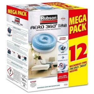 Recharge Aero 360 Neutre pour absorbeur d'humidit&eacute; RUBSON - Lot de 12 recharges - Neuf