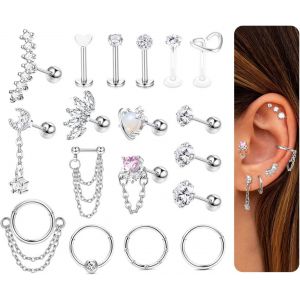Piercing Bijoux Set Acier Chirurgical Cartilage Tragus Piercing Oreille Hypoallergénique Boule Zircone Piercing Oreille Rings Piercing Bijoux 16 G.[X3399] - Neuf