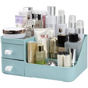 Grand Rangement De Maquillage Bleu, Organisateur De Cosmétiques Avec 2 Tiroirs, Boîte À Bijoux Et Support De Cosmétiques Pour Salle De Bain Et Coiffeuse De Chambre-Générique - Neuf