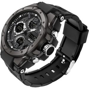 ERYI-Montre Homme Pour Homme, Militaire Tactique 30M Etanche Led Outdoor,Chronographe, Alarme, Double Fuseau Horaire, Format 12/24 Heures Noir - Neuf