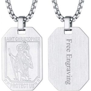 Kal-Médaille Saint Christophe Femme Homme Pendentif St Patrons Catholique Religieux Collier Amulette De Protection Plaqué Or/Noir/Acier Inoxydable Bijoux Porte Bonheur (Boîte Cadeau) - Neuf