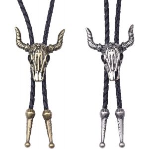 Cauc-Lot De 2 Colliers En Cuir D'os De Bouleau Occidental &iquest; Accessoire Gothique De Cowboy R&eacute;glable Sur Le Th&egrave;me Occidental - Neuf