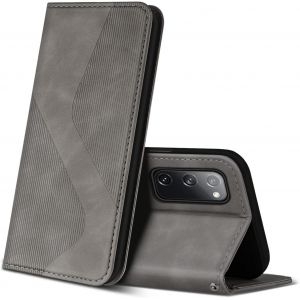 SJZG-Coque Pour Samsung Galaxy S20 Fe, Premium &Eacute;tui Housse En Cuir De Protection, Clapet Folio Portefeuille Pour Samsung S20 Fe (Gris) - Neuf