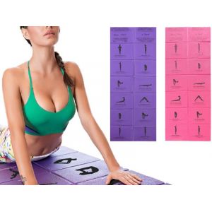 Tapis De Yoga Pliables Et Antid&eacute;rapants En Pvc Avec 12 Poses Graphiques - Rose, Rouge Et Violet - Neuf