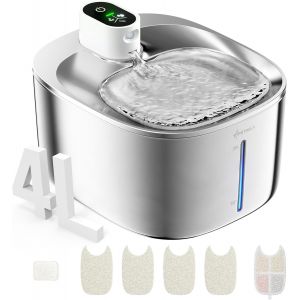 Fontaine A Eau Chat Inox Sans Fil En Acier, 4l Fontaine Pour Chat Avec Capteur Automatique, Ultra Silencieux Avec Batterie 4000 Mah, Fs10pro (Blanc, 1 Filter) - Neuf