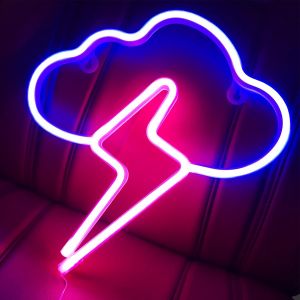 Nuage Et Signe De Néon De Foudre,Usb Ou Panneau De Néon De Led Alimenté Par Batterie Pour La Décoration Murale,Décoration De Fête D'anniversaire De Chambre D'enfant,Bleu + Rose - Neuf