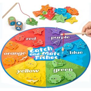 MDY-Jeux Montessori 2 3 Ans, Jeux Peche a la Ligne Enfant Magnétique, Jeu de Tri de Formes et Couleurs, Motricità Fine, Jouet en Bois, Cadeau Bebe 2 3 4 5 Ans - Neuf