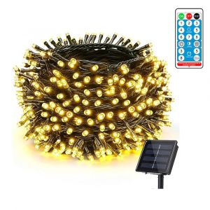 Guirlande Lumineuse Solaire D'halloween Avec Télécommande, 22,9 M, 200 Led, 8 Modes, Rouge, Blanc Chaud - Neuf