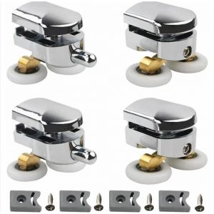 Lot de 4 roulettes jumelées ¿ pour portes de douche coulissantes, 2 roues, salle de bain en alliage de zinc de 23 mm de diamètre, avec blocs d'impact et fixations - Neuf
