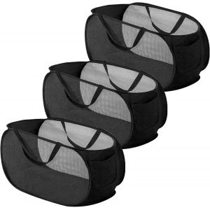 MDY-Panier à Linge Pliable Pop-Up, 3 Pièces En Maille Filet Avec Poignée Pour Chambre, Chambre D'enfant Et Voyage (Noir) - Neuf