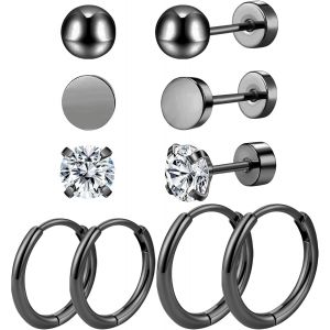 Chenquansarl-5/6/9 Paires Boucle D'oreille Acier Inoxydable, Boucles D'oreilles Femme Or 3/4/5mm, Creoles Argent Femme 8/10/12mm, Piercing Oreille Noir, Boucle D'oreille Homme Hypoallergénique - Neuf