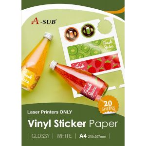 Papier autocollant en vinyle imprimable imperm&eacute;able de qualit&eacute; sup&eacute;rieure blanc brillant, &eacute;tiquettes autocollantes en vinyle pour imprimantes Laser, format A4, 20 feuilles - Neuf