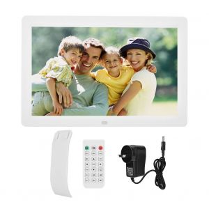 Cadre photo numerique 12 pouces 1280 x 800 HD, reveil, lecteur de films, album, telecommande, blanc, AU - Neuf