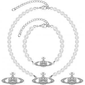 Kal-Collier De Perles Planète Pour Femme 3 Pièces Collier De Perles Saturne Collier Planète Collier De Perles De Saturne, Bracelets, Boucles D'oreille Pour Dames Filles Amis Mariage Attendez - Neuf