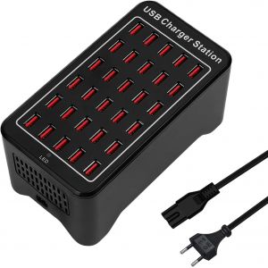 Chargeur USB 30 Ports,150W/30A Chargeur USB intelligent, Hub de charge de bureau 30 en 1, Station de charge multi-ports Organisateur pour Samsung/iPhone/iPad/Google Pixel/Tablettes et &eacute;lectronique USB - Neuf
