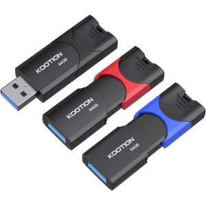 Cle Usb 3.0 64 Go Lot De 3, Cl&eacute; Usb 64Go 3.0 Pousser Tirer Clef Usb 3.0 Flash Drive Stockage Unique M&eacute;moire Stick (Couleur Mixte:Noir Rouge Bleu) - Neuf