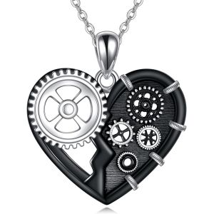 Chaîne Steampunk Gear En Argent 925 Noir Steam Punk - C?ur Gothique - Bijou Steampunk Pour Femme,Homme Et Fille - Cadeau D'halloween,Argent Sterling - Neuf