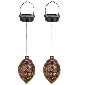 Lot de 2 lanternes solaires suspendues &agrave; lumi&egrave;re blanche chaude avec poign&eacute;e pour la d&eacute;coration de jardin ext&eacute;rieur - Neuf