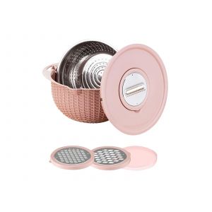 Ensemble Passoire Rotative 4 En 1 Avec Couvercle Et Trancheuse - Rose - Neuf