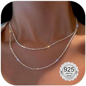 Kal-2 Pièces Collier Femme Argent Chaine Collier Ras De Cou Singapour Chaîne Corde Chaîne Brillant Empilable Réglable Chaine Collier Pour Les Femmes Filles - Neuf
