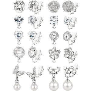 Kal-10 Paires De Boucles D'oreilles Clip Pour Femmes, Boucles D'oreilles-Clip Or Argent - Neuf