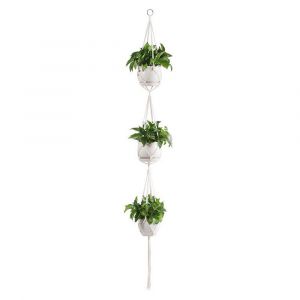 Panier suspendu en jute d'int&eacute;rieur avec perles pour pot de fleurs, corde en coton, 180 cm, convient pour la maison et le jardin. - Neuf