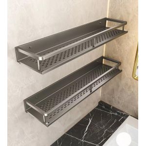 Chenquansarl-Tagère À Épices Murale En Aluminium -2 Pièces Porte-Épices, Étagère De Cuisine Sans Perçage - Étagère Rangement Épices Suspendue - 30 Cm - Gris - Neuf