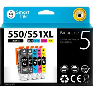 Compatible Cartouche D'Encre De Remplacement Pour Canon Pgi 550 Xl 550Xl Cli 551 Xl 551Xl 5 Pack(Pgbk & Bk/C/M/Y) Pour Pixma Mg5450 Mg6650 Mx725 Mx925 Mg6450 Mg5550 Ix6850 Mg5650 I[ENC943294] - Neuf