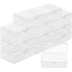 MEVRONISSHOP-Petite Boite de Rangement Plastique Transparent avec Couvercle à Charnière (Lot de 12) - L9 x l6 x H3,3 cm - Mini Boite Rangement Plastique pour Pilules, Perles, Bijoux et Artisanat - Neuf
