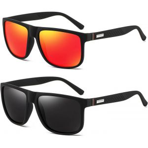 Ersan-2 Pièces Lunettes De Soleil Polarisées Pour Homme Femme, Protection Uv400, Objectifs Haute Définition, Lunettes De Soleil Tendance Pour Conduire Randonnée Plage Pêche Et Voyage (Noir, Orange) - Neuf