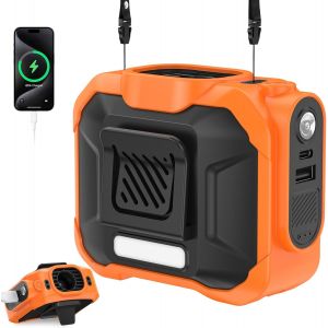 Ventilateur de Taille,Cadeau F&ecirc;te des P&egrave;res,10000mAh Rechargeable,3 Vitesses,Ventilateur de Cou,Powerbank avec Fonction d'&eacute;clairage, pour Camping Chantiers de Construct [Orange] - Neuf