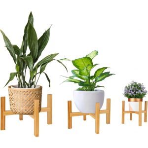 Lot De 3 Supports De Plantes En Bois,3 Tailles Diff&eacute;rentes Pour L'int&eacute;rieur Et L'ext&eacute;rieur - Neuf