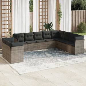 Prolenta Premium - Salon De Jardin Avec Coussins 10 Pcs Gris R&eacute;sine Tress&eacute;e - Neuf