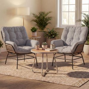Lot de 2 fauteuils lounge HWC-P75, fauteuils lounge relax, tissu 220 g/m&sup2; polyrotin m&eacute;talgris fonc&eacute;, rembourrage gris clair - Neuf