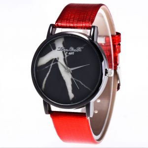 Montre-Bracelet Analogique Zhoulianfa Pour Homme Et Femme, Bracelet En Cuir Synthetique, A Quartz Marbre (Rouge) - Neuf