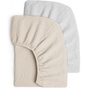 Tianyi-Lulumoon Lot De 2 Draps Housses En Mousseline De Coton Pour Enfant, Alese 60x120 Cm Lit Bébé Pliable, Drap Housse 70x140 Cm Respirant Pour Lit De Berceau, Lit De Couffin-Gris Crème - Neuf