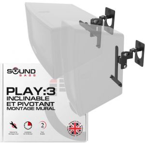 Play 3 Paire De Supports Muraux Noir Compatibles Avec Sonos Play:3 Uniquement, Lot De 2, M&eacute;canisme De Pivotement Et D'Inclinaison R&eacute;glable, 2 Supports De Montage Comprenant Toutes Les Fixations - Neuf